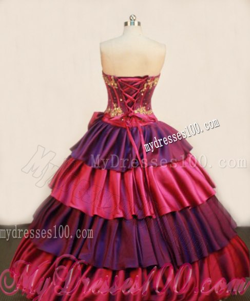 Detachable Tiers Dress for Sweet 15 with Gold Appliques and Red Sash